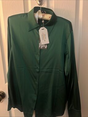 Posh Deep Green Satin Dress Shirt
